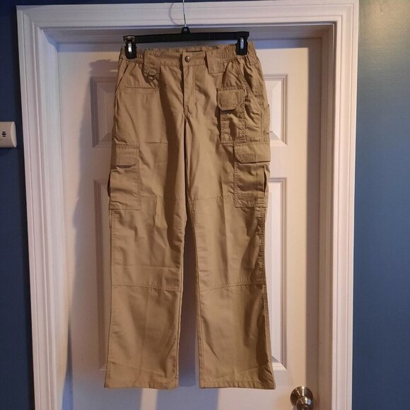 5.11 Tactical Taclite Pro Pants Womens 4 Khaki Ripstop Cargo Pockets Work Range - Picture 1 of 11